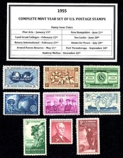 1955 COMPLETE YEAR SET OF MINT -MNH- VINTAGE U.S. POSTAGE STAMPS