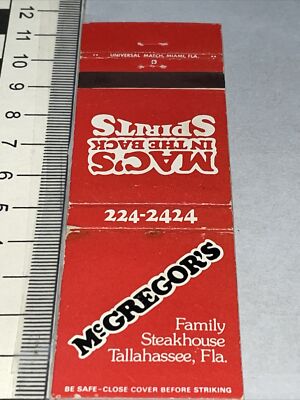 Vintage Matchbook Cover McGregors Family Steakhouse restaurant Tallahassee FLgmg