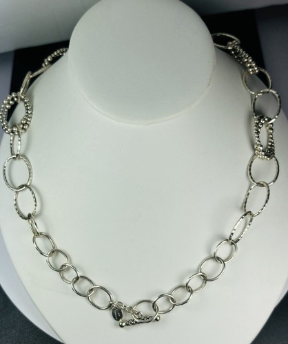 SIGNED MICHAEL DAWKINS Sterling Silver Oval Toggle Necklace