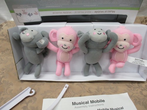 Bedtime Originals Musical Mobile Baby Crib Infant Sleep Pink Gray Monkeys Fun - Picture 2 of 6