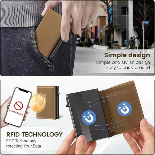 Wallet for Men Slim Wallet for Men Pop Up Card Case,RFID Blocking, Minimalist... - Foto 2 di 2