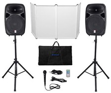 Rockville RPG152K Dual 15" Powered Speakers, Bluetooth Mic Stands Cables Facade