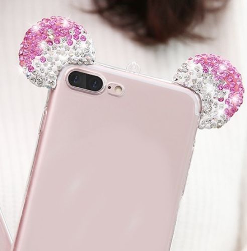 for iPhone 8 Plus - Pink Diamond Rhinestone Minnie Mouse Ears