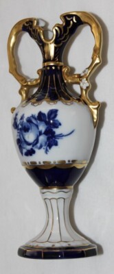 Royal Dux Amphore Vase Hand Made Kobaltblau Gold 17 cm