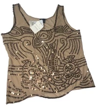 Moda International Sequin Mesh Tank Top Size L
