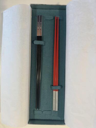 CHRISTOFLE PARIS Japanese Chopsticks Rouge & Noir Pair Set Red Black Gift Japan - Picture 1 of 4