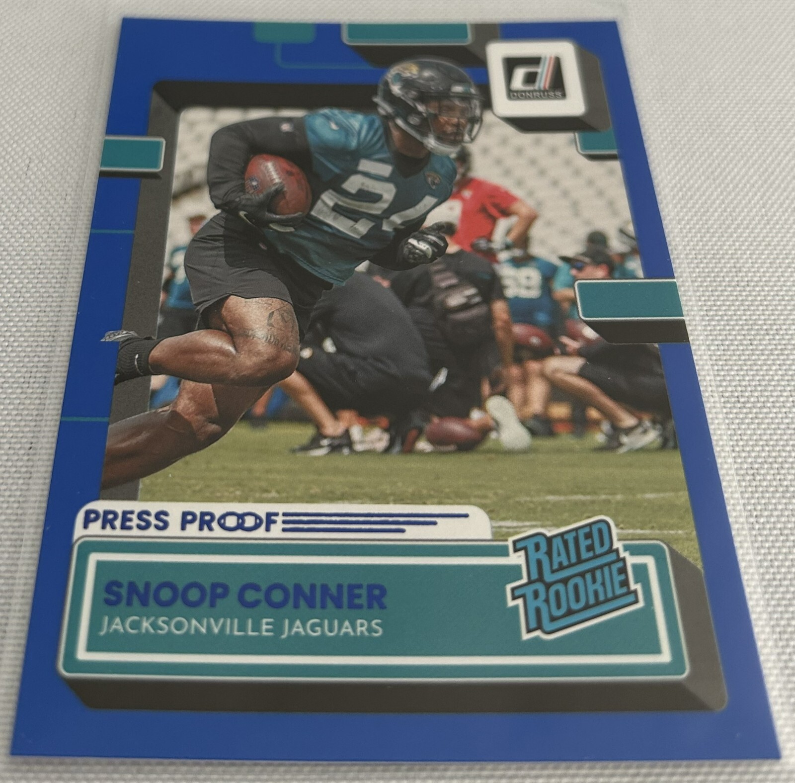 2022 Donruss Football Snoop Conner Jacksonville Jaguars Press Proof Blue Rookie