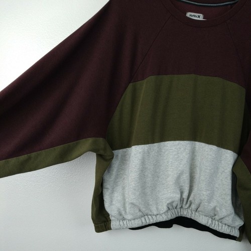 Hurley Sweatshirt Medium Maroon Gray Colorblock Cropped Pullover Baggy Top - Picture 4 of 8