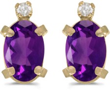 14k Yellow Gold Oval Amethyst And Diamond Earrings CM-E2209X-02 