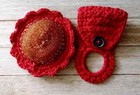 handmade crochet kitchen scrubby towel holder hanger country red 2pc
