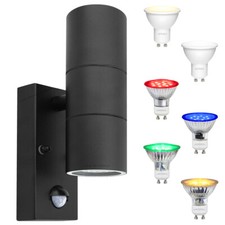 6W Coloured LED Black PIR Twin Outdoor Wall Light Movement Sensor Garden ZLC038