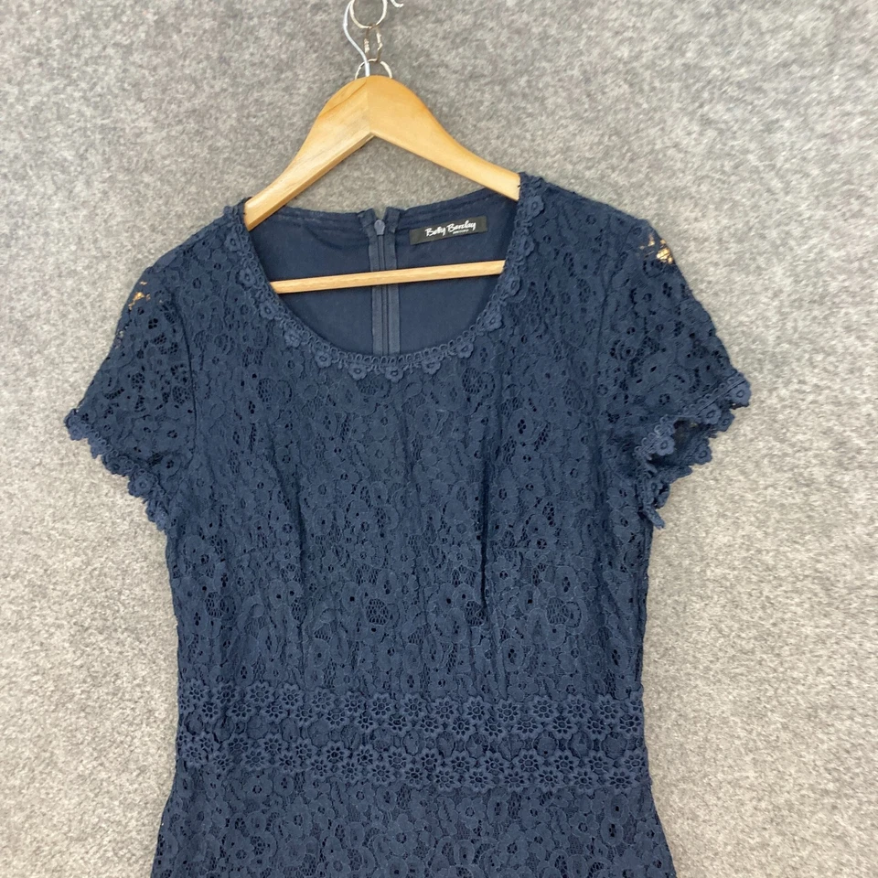 Betty Barclay Womens Dress Size 8 Blue Short Sleeve Round Neck Lace 14619 - Image 2 of 4