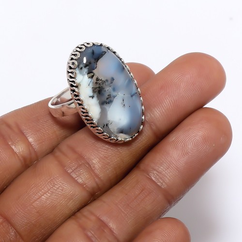 Natural Dendrite Opal Gemstone Handmade 925 Sterling Silver Ring All Size - Picture 3 of 4