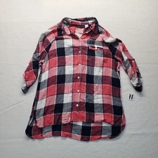 Attention Shirt Red Plaid Button Up Long Sleeve Casual Adult Women's L Large