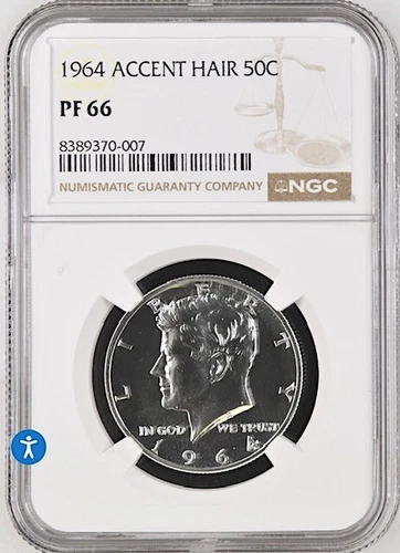 1964 Accented Hair Kennedy Half NGC PF 66 * Super! Price Guide $130 *