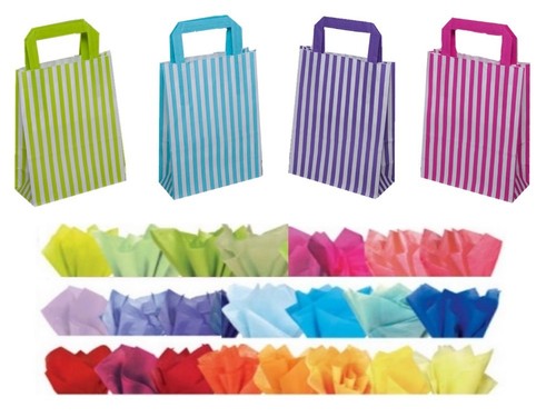20 gestreifte flache Grifftaschen ~ Geburtstag Party Papier Geschenktüte optionaler Stoff - Bild 8 von 8