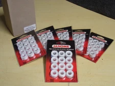 Six Janome 12 Packs - 72 Pre-Wound 60/2 Plastic Bobbins White Thread JAN PREWW72