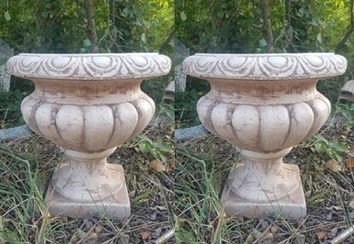 COPPIA DI VASI CALICI FIORI DA GIARDINO PER ESTERNO IN CEMENTO MARMO E PIETRA - Foto 12 di 12
