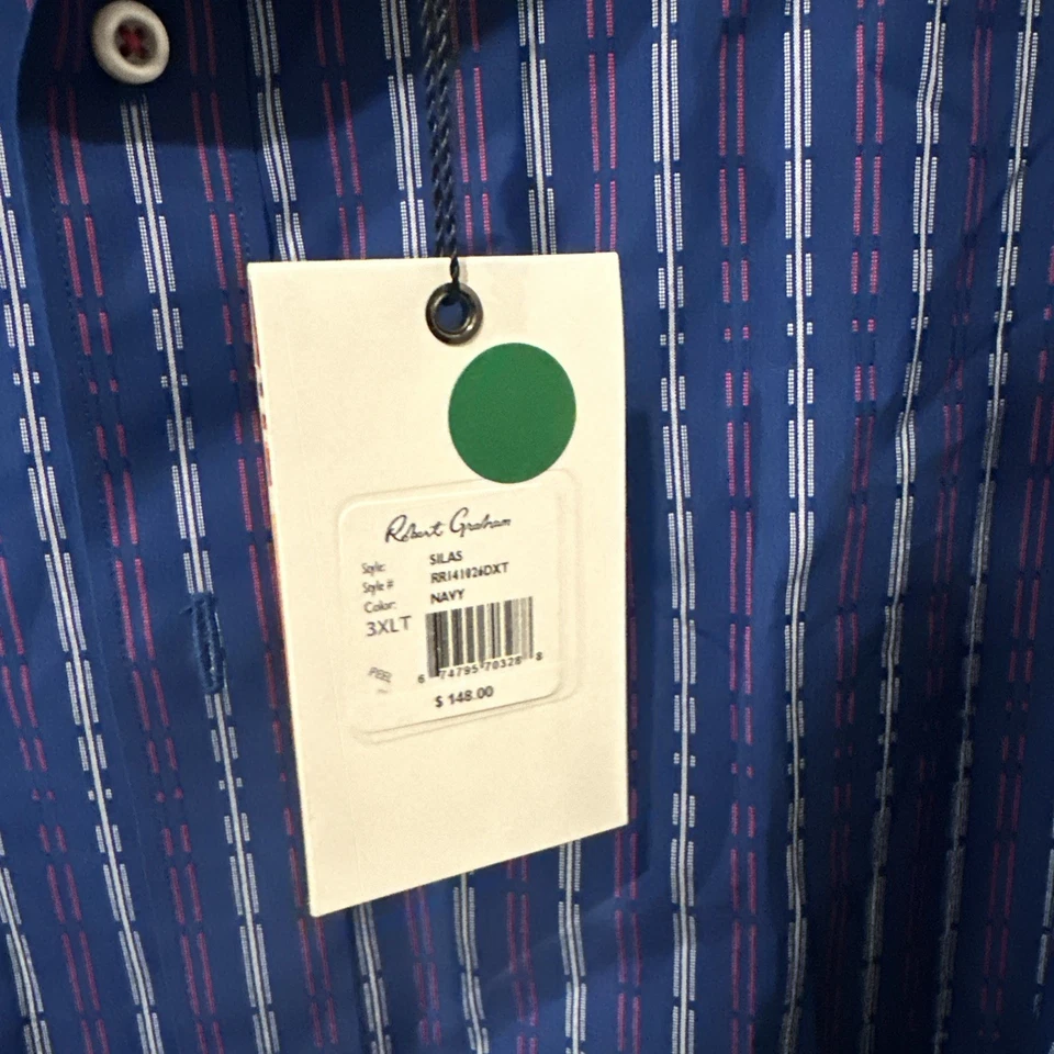 NWT Robert Graham Mens 3XLT Button Down Shirt Long Sleeve Blue Striped Paisley - Image 3 of 4