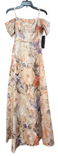  550 Aidan Mattox Women's Bronze Off-Shoulder Floral Jacquard Gown Dress Size 4