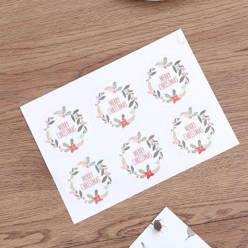 5 Sheets Wine Bottle Labels Merry Christmas Wreath Round Stickers Cookies - Picture 5 of 12