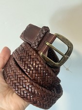 Vintage POLO Ralph Lauren Brown Braided Leather Belt Solid Brass Buckle, Unisex
