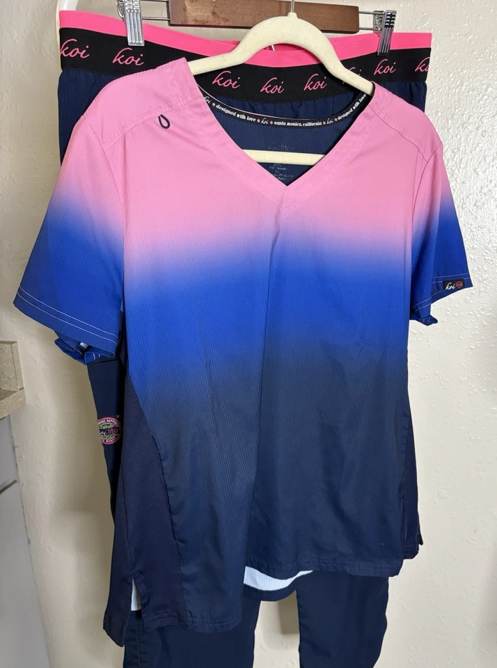 Lot of 7 KOI Large Scrub Tops L Petite Pants Medical Ombre Carhartt Top - Image 2 of 4