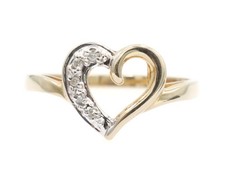 Women's 10KT Yellow Gold 0.05 Ctw Round Single-Cut Diamond Open Heart Ring 1.69g