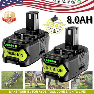 2PCS For RYOBI 18V 8.0Ah High Capacity Battery 18 Volt Li-Ion One Plus P108 P102