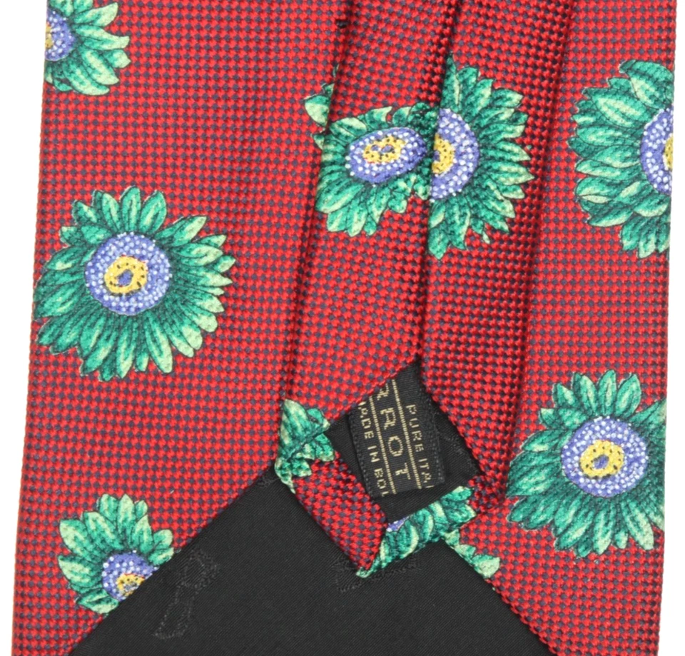 Corbata de cuello de seda con estampado floral de margarita grande roja verde azul para hombre Foto 4 de 4