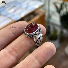 Red Yemeni Aqeeq Natural Agate Ring Men’s Handmade Elegant Design