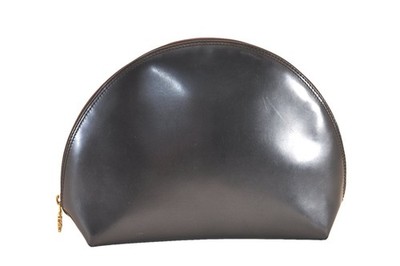 Authentic LOEWE Vintage Anagram Hand Pouch Purse Leather Black 054AB