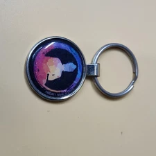 Silhouette Rainbow Cat Art Keychain Metal Round Ring Holder Gift Accessory Cute 