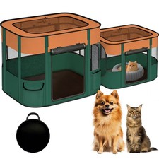 Portable Cat Playpen with Separate Areas, 2-in-1 Puppy Playpen  Cats Cage, F