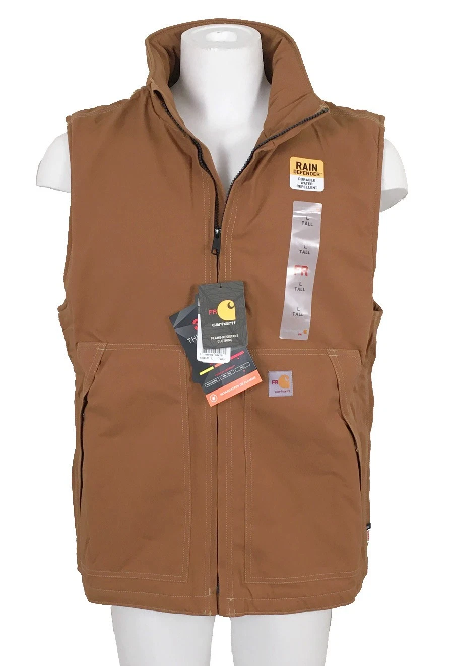 NEW $225 Carhartt Fire-Resistant Quick Duck Vest! Brown Navy Insulated 103387