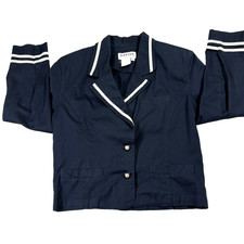 Vintage Nipon Studio Navy Blazer Womens Medium Nautical Striped Trim Jacket