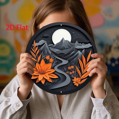 New#Mountain Moon Flowers 8x8in Scratch-Resistant Aluminum Gift
