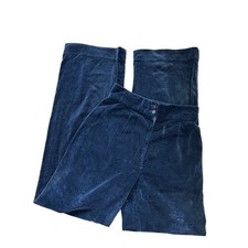 Vintage Navy Blue Velvet Wide Leg High Waisted Trousers Pants Retro 28 Waist
