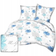 Bettwäsche Set 140x200 cm Baumwolle 2x 70x80 cm Schmetterlinge Pfingstrosen Blau