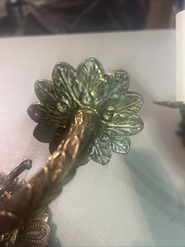 PAIR VINTAGE FRENCH STYLE BRASS 2-BRANCH SCONCES ELECTRIFIED Beautiful - Picture 6 of 6