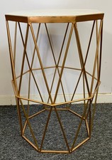 Marble Top Hexagonal Side Table with Gold Wire Base - Z#1008