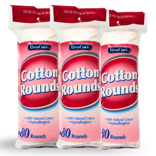 XtraCare 100 Cotton Rounds, 80 Count  Soft  Absorbent for Beauty Use 3-Pack 