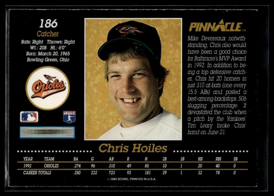 1993 Pinnacle #186 Chris Hoiles | eBay
