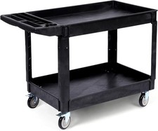 2-Shelf Heavy Duty PP Service Cart Rolling Utility Cart with 360  Swivel Wheels