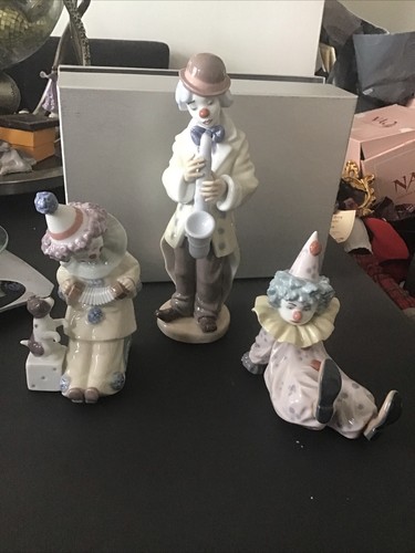 DREI LLADRO CLOWN FIGUREN TRAURIGES SAXOPHON 5471 MÜDER FREUND 5812 ZIEHHARMONIKA 5279