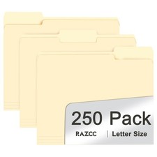 File Folder, 250 Pack 1/3 Cut Tab File Folders Letter Size, Manila Folders, F...