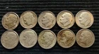 Lot of 10, 90% Silver, Roosevelt Dimes -  1964 and earlier.
