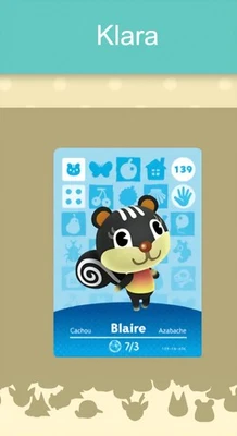 MARKENLOS Animal Crossing Amiibo Nfc Karte weiß #139 Klara / Blaire