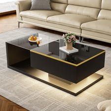 Glas Couchtisch mit LED-Beleuchtung Wohnzimmertisch Kaffeetisch Hochglanz 100 cm
