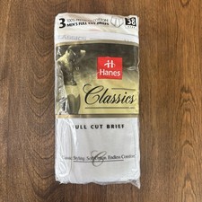 VTG Hanes 3 Pack Mens 100 Cotton Full Cut Brief Underwear Size 38 White NIP